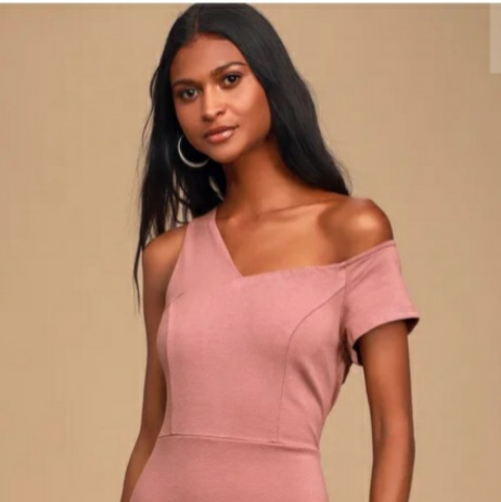 Mauve One-shoulder Bodycon Midi Dress